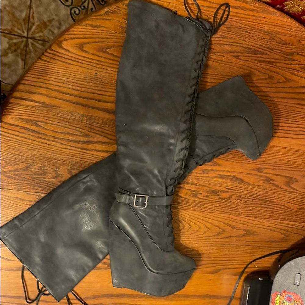 Over the Knee Wedge Heel Boots